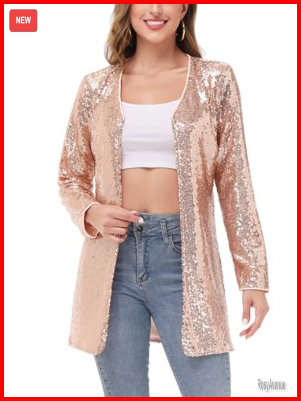 Sequin Open Front Blazer Party Club Cocktail Jacket Glam Evening Outerwear